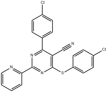 4-(4-Chlorophenyl)-6-[(4-chlorophenyl)sulfanyl]-2-(2-pyridinyl)-5-pyrimidinecarbonitrile 结构式