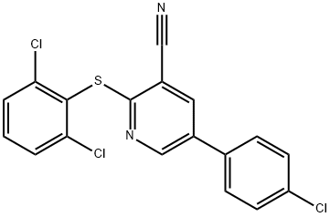 5-(4-CHLOROPHENYL)-2-[(2,6-DICHLOROPHENYL)SULFANYL]NICOTINONITRILE 结构式
