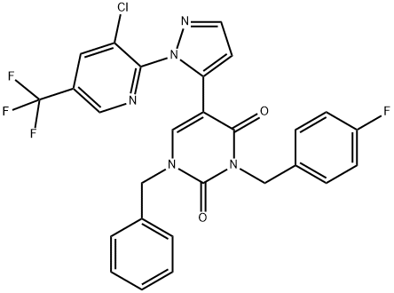 1-BENZYL-5-(1-[3-CHLORO-5-(TRIFLUOROMETHYL)-2-PYRIDINYL]-1H-PYRAZOL-5-YL)-3-(4-FLUOROBENZYL)-2,4(1H,3H)-PYRIMIDINEDIONE 结构式