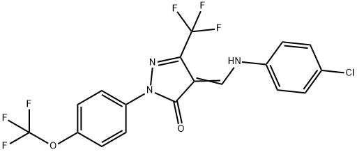 4-[(4-CHLOROANILINO)METHYLENE]-2-[4-(TRIFLUOROMETHOXY)PHENYL]-5-(TRIFLUOROMETHYL)-2,4-DIHYDRO-3H-PYRAZOL-3-ONE 结构式