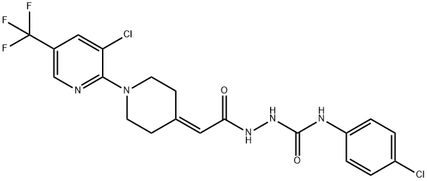 N-(4-Chlorophenyl)-2-(2-(1-[3-chloro-5-(trifluoromethyl)-2-pyridinyl]-4-piperidinylidene)acetyl)-1-hydrazinecarboxamide 结构式
