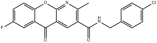 N-(4-CHLOROBENZYL)-7-FLUORO-2-METHYL-5-OXO-5H-CHROMENO[2,3-B]PYRIDINE-3-CARBOXAMIDE 结构式