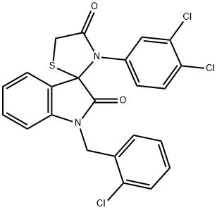 1-(2-CHLOROBENZYL)-3'-(3,4-DICHLOROPHENYL)SPIRO(2,3-DIHYDRO-1H-INDOLE-3,2'-THIAZOLIDINE)-2,4'-DIONE 结构式