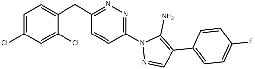 1-[6-(2,4-Dichlorobenzyl)-3-pyridazinyl]-4-(4-fluorophenyl)-1H-pyrazol-5-amine 结构式