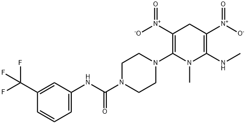 4-[1-Methyl-6-(methylamino)-3,5-dinitro-1,4-dihydro-2-pyridinyl]-N-[3-(trifluoromethyl)phenyl]tetrahydro-1(2H)-pyrazinecarboxamide 结构式