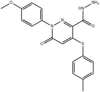 1-(4-METHOXYPHENYL)-4-[(4-METHYLPHENYL)SULFANYL]-6-OXO-1,6-DIHYDRO-3-PYRIDAZINECARBOHYDRAZIDE 结构式