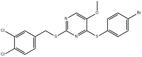 4-[(4-BROMOPHENYL)SULFANYL]-2-[(3,4-DICHLOROBENZYL)SULFANYL]-5-METHOXYPYRIMIDINE 结构式