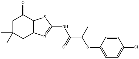 N-(5,5-DIMETHYL-7-OXO(4,5,6-TRIHYDROBENZOTHIAZOL-2-YL))-2-(4-CHLOROPHENYLTHIO)PROPANAMIDE 结构式
