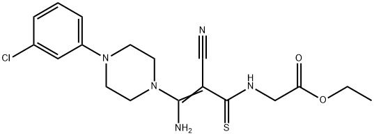 ETHYL 2-((3-AMINO-3-[4-(3-CHLOROPHENYL)PIPERAZINO]-2-CYANO-2-PROPENETHIOYL)AMINO)ACETATE 结构式
