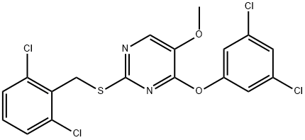 2-[(2,6-DICHLOROBENZYL)SULFANYL]-4-(3,5-DICHLOROPHENOXY)-5-METHOXYPYRIMIDINE 结构式