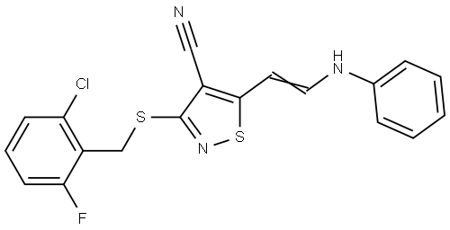 5-(2-Anilinovinyl)-3-[(2-chloro-6-fluorobenzyl)sulfanyl]-4-isothiazolecarbonitrile 结构式