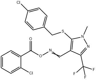 4-(([(2-CHLOROBENZOYL)OXY]IMINO)METHYL)-5-[(4-CHLOROBENZYL)SULFANYL]-1-METHYL-3-(TRIFLUOROMETHYL)-1H-PYRAZOLE 结构式