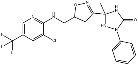 5-[5-(([3-CHLORO-5-(TRIFLUOROMETHYL)-2-PYRIDINYL]AMINO)METHYL)-4,5-DIHYDRO-3-ISOXAZOLYL]-5-METHYL-2-PHENYL-1,2,4-TRIAZOLAN-3-ONE 结构式