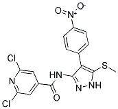 N4-[5-(METHYLTHIO)-4-(4-NITROPHENYL)-1H-PYRAZOL-3-YL]-2,6-DICHLOROISONICOTINAMIDE 结构式