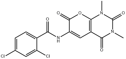 2,4-DICHLORO-N-(1,3-DIMETHYL-2,4,7-TRIOXO-1,3,4,7-TETRAHYDRO-2H-PYRANO[2,3-D]PYRIMIDIN-6-YL)BENZENECARBOXAMIDE 结构式
