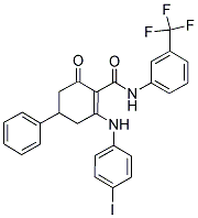 (6-((4-IODOPHENYL)AMINO)-2-OXO-4-PHENYLCYCLOHEX-1-ENYL)-N-(3-(TRIFLUOROMETHYL)PHENYL)FORMAMIDE 结构式