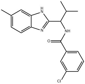 3-Chloro-N-[2-methyl-1-(5-methyl-1H-1,3-benzimidazol-2-yl)propyl]benzenecarboxamide 结构式