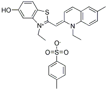 3-ETHYL-5-OXY-2-[(1-ETHYL-6-METHYL-2(1H)-QUINOLYLIDENE)METHYL] BENZOTHIAZOLIUM-P-TOLUENESULFONATE 结构式