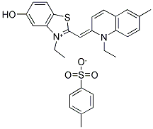 3-Ethyl-5-oxy-2-[(1-ethyl-6-methyl-2(1H)-quinolylidene)methyl] benzothiazolium-p-toluenesulfonate 结构式
