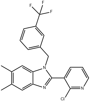 2-(2-CHLORO-3-PYRIDINYL)-5,6-DIMETHYL-1-[3-(TRIFLUOROMETHYL)BENZYL]-1H-1,3-BENZIMIDAZOLE 结构式