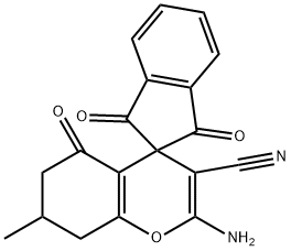 2-AMINO-7-METHYL-5,11,13-TRIOXOSPIRO[4,6,7,8-TETRAHYDRO2H-CHROMENE-4,2'-INDANE]-3-CARBONITRILE 结构式