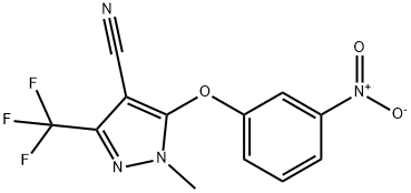 1-METHYL-5-(3-NITROPHENOXY)-3-(TRIFLUOROMETHYL)-1H-PYRAZOLE-4-CARBONITRILE 结构式