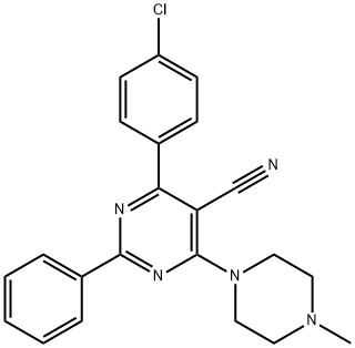 4-(4-CHLOROPHENYL)-6-(4-METHYLPIPERAZINO)-2-PHENYL-5-PYRIMIDINECARBONITRILE 结构式