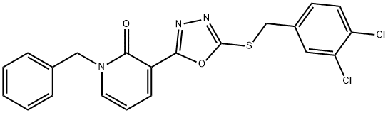 1-Benzyl-3-(5-[(3,4-dichlorobenzyl)sulfanyl]-1,3,4-oxadiazol-2-yl)-2(1H)-pyridinone 结构式