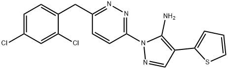 1-[6-(2,4-DICHLOROBENZYL)-3-PYRIDAZINYL]-4-(2-THIENYL)-1H-PYRAZOL-5-AMINE 结构式