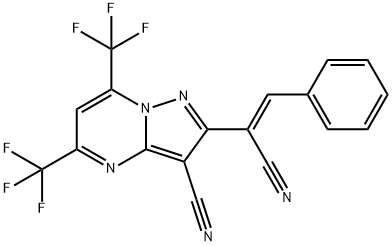2-(1-CYANO-2-PHENYLVINYL)-5,7-BIS(TRIFLUOROMETHYL)PYRAZOLO[1,5-A]PYRIMIDINE-3-CARBONITRILE 结构式
