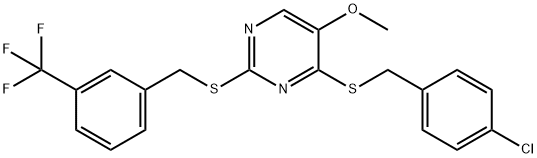 4-[(4-CHLOROBENZYL)SULFANYL]-2-([3-(TRIFLUOROMETHYL)BENZYL]SULFANYL)-5-PYRIMIDINYL METHYL ETHER 结构式