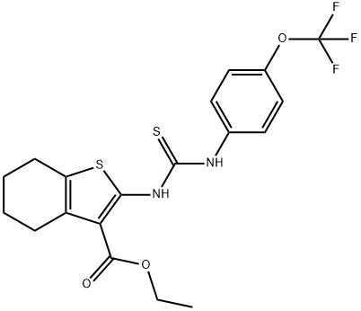 ETHYL 2-((THIOXO((4-(TRIFLUOROMETHOXY)PHENYL)AMINO)METHYL)AMINO)-4,5,6,7-TETRAHYDROBENZO[B]THIOPHENE-3-CARBOXYLATE 结构式