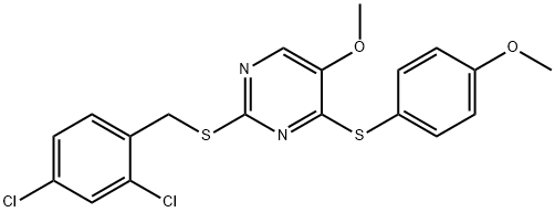 2-[(2,4-DICHLOROBENZYL)SULFANYL]-4-[(4-METHOXYPHENYL)SULFANYL]-5-PYRIMIDINYL METHYL ETHER 结构式