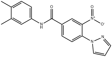 N-(3,4-DIMETHYLPHENYL)-3-NITRO-4-(1H-PYRAZOL-1-YL)BENZENECARBOXAMIDE 结构式