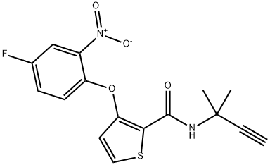 N-(1,1-DIMETHYL-2-PROPYNYL)-3-(4-FLUORO-2-NITROPHENOXY)-2-THIOPHENECARBOXAMIDE 结构式