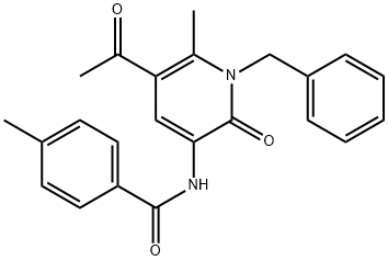 N-(5-ACETYL-1-BENZYL-6-METHYL-2-OXO-1,2-DIHYDRO-3-PYRIDINYL)-4-METHYLBENZENECARBOXAMIDE 结构式