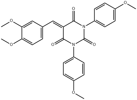 1,3-BIS(4-METHOXYPHENYL)-5-((3,4-DIMETHOXYPHENYL)METHYLENE)-1,3-DIAZAPERHYDROINE-2,4,6-TRIONE 结构式