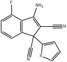 3-AMINO-4-FLUORO-1-(2-THIENYL)-1H-INDENE-1,2-DICARBONITRILE 结构式