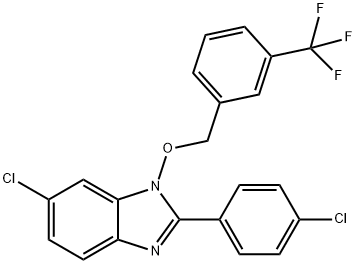 6-CHLORO-2-(4-CHLOROPHENYL)-1-([3-(TRIFLUOROMETHYL)BENZYL]OXY)-1H-1,3-BENZIMIDAZOLE 结构式