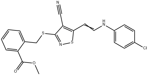 METHYL 2-[((5-[2-(4-CHLOROANILINO)VINYL]-4-CYANO-3-ISOTHIAZOLYL)SULFANYL)METHYL]BENZENECARBOXYLATE 结构式