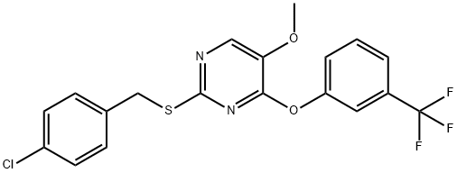 2-[(4-Chlorobenzyl)sulfanyl]-5-methoxy-4-pyrimidinyl 3-(trifluoromethyl)phenyl ether 结构式