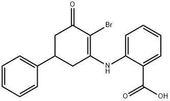 2-((2-BROMO-3-OXO-5-PHENYLCYCLOHEX-1-ENYL)AMINO)BENZOIC ACID 结构式
