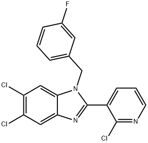 5,6-DICHLORO-2-(2-CHLORO-3-PYRIDINYL)-1-(3-FLUOROBENZYL)-1H-1,3-BENZIMIDAZOLE 结构式