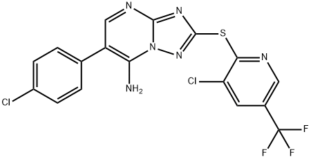 6-(4-CHLOROPHENYL)-2-([3-CHLORO-5-(TRIFLUOROMETHYL)-2-PYRIDINYL]SULFANYL)[1,2,4]TRIAZOLO[1,5-A]PYRIMIDIN-7-AMINE 结构式