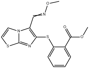 METHYL 2-((5-[(METHOXYIMINO)METHYL]IMIDAZO[2,1-B][1,3]THIAZOL-6-YL)SULFANYL)BENZENECARBOXYLATE 结构式