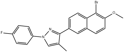 1-BROMO-6-[1-(4-FLUOROPHENYL)-4-METHYL-1H-PYRAZOL-3-YL]-2-NAPHTHYL METHYL ETHER 结构式