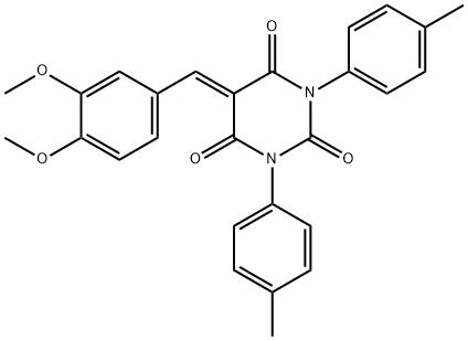 5-((3,4-Dimethoxyphenyl)methylene)-1,3-bis(4-methylphenyl)-1,3-diazaperhydroine-2,4,6-trione 结构式