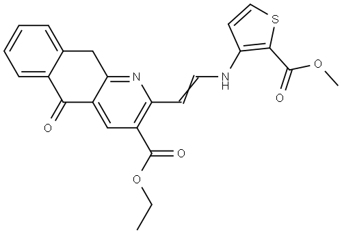 Ethyl 2-(2-([2-(methoxycarbonyl)-3-thienyl]amino)vinyl)-5-oxo-5,10-dihydrobenzo[g]quinoline-3-carboxylate 结构式
