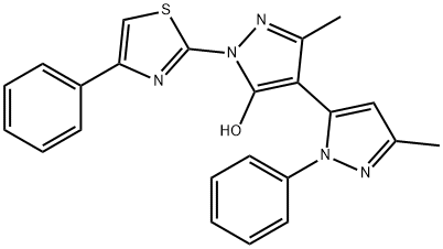 5,5'-二甲基-2-苯基-2'-(4-苯基噻唑-2-基)-1',2'-二氢-2H,3'H-[3,4'-联吡唑]-3'-酮 结构式