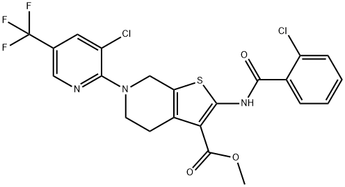 METHYL 2-[(2-CHLOROBENZOYL)AMINO]-6-[3-CHLORO-5-(TRIFLUOROMETHYL)-2-PYRIDINYL]-4,5,6,7-TETRAHYDROTHIENO[2,3-C]PYRIDINE-3-CARBOXYLATE 结构式